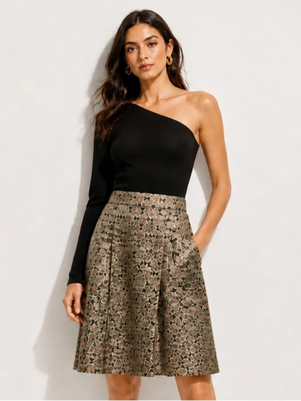 ETCETERA Skirt Pleated Career 100% Silk Shimmer Elegant Tapestry
